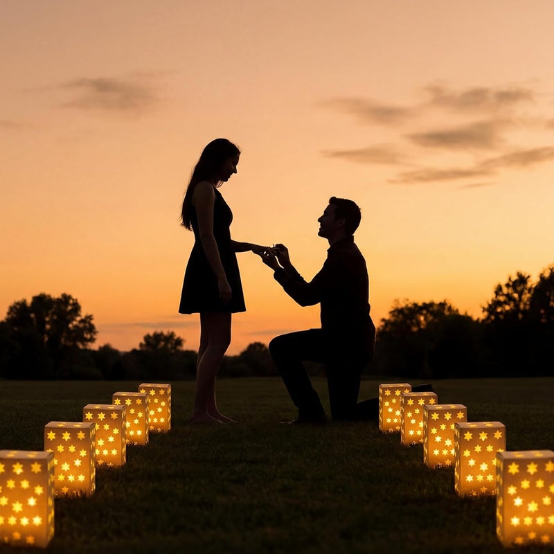 Resholder 30 Set Luminaries Boxes with Flameless Tea Lights Candle Lantern Box Fire Retardant Star Luminaries Illuminated Sets for Wedding Birthday Party Supplies Valentine's Day Decor(Hexagonal Star) - Image 5